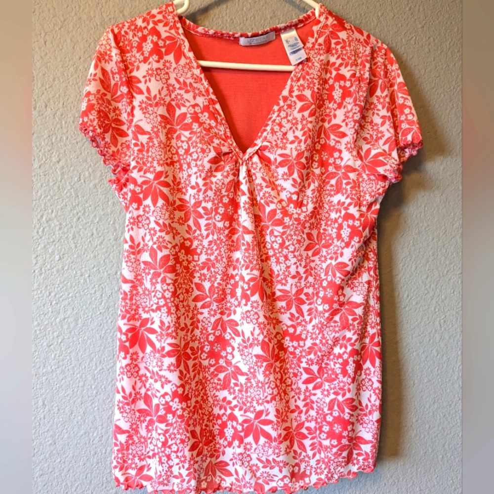 Liz Claiborne Orange Floral V-Neck Blouse Sz. XL